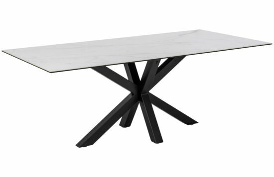 Scandi Bílý mramorový jídelní stůl s kovovou podnoží