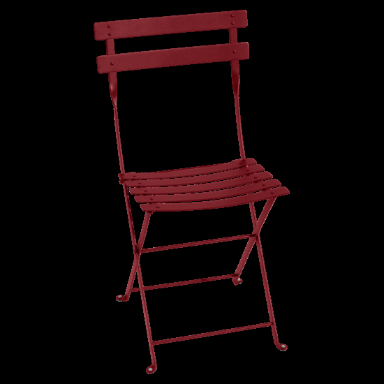 Červená kovová skládací židle