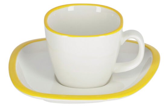 Bílo žlutý porcelánový šálek a podšálek Kave
