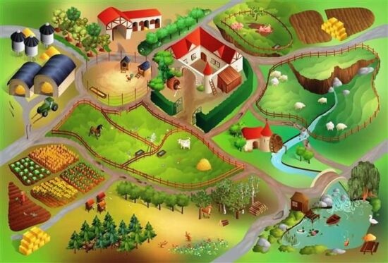 Dětský koberec farma 3d