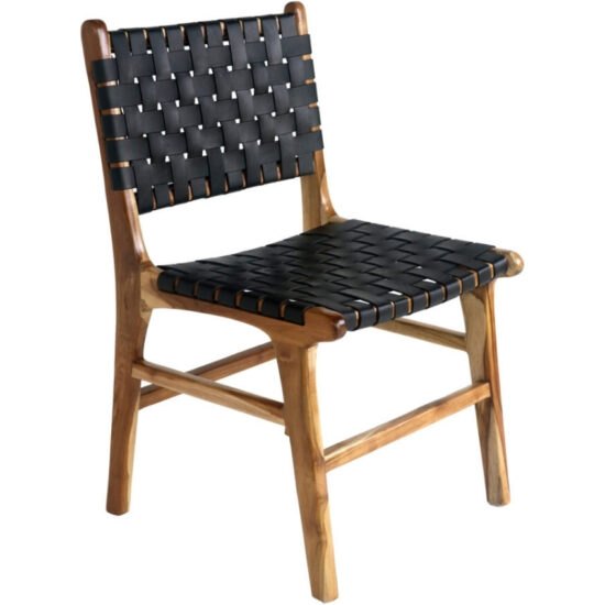 Nordic Living Černá kožená jídelní židle
