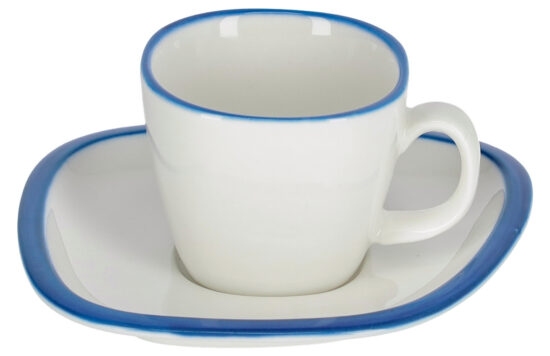 Bílo modrý porcelánový šálek a podšálek Kave