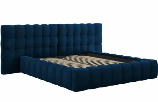 Královsky modrá sametová dvoulůžková postel MICADONI Mamaia 180 x