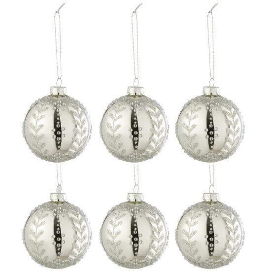 Set šesti stříbrných skleněných vánočních ozdob