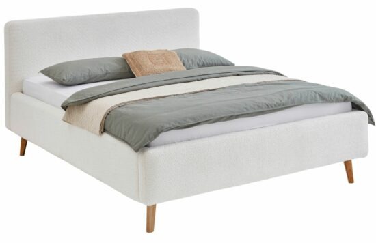 Bílá látková bouclé dvoulůžková postel Meise Möbel Mattis 140 x 200 cm