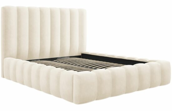 Béžová sametová dvoulůžková postel MICADONI Kelp 160 x