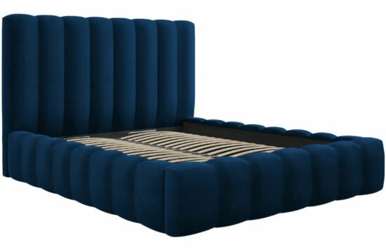 Královsky modrá sametová dvoulůžková postel MICADONI Kelp 140