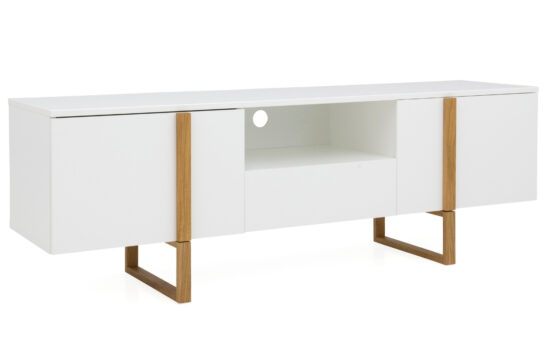 Matně bílý lakovaný dřevěný TV stolek Tenzo
