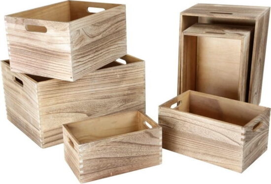 Sada 6 dřevěných úložných boxů