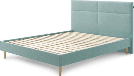 Tyrkysová čalouněná dvoulůžková postel s roštem 160x200