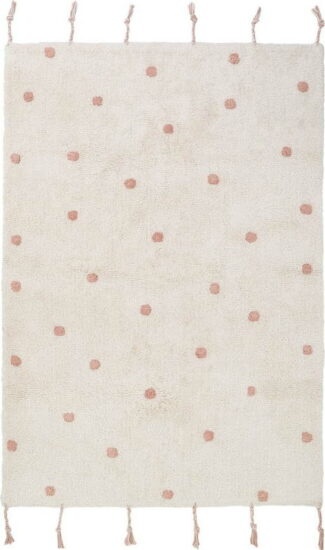 Béžovo-růžový ručně vyrobený koberec z bavlny