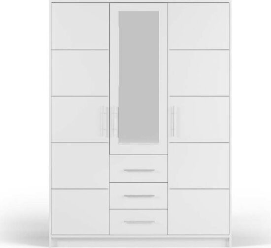 Bílá šatní skříň se zrcadlem 147x200 cm