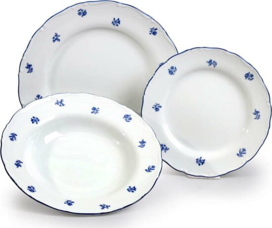 Sada 18 porcelánových talířů s modrou