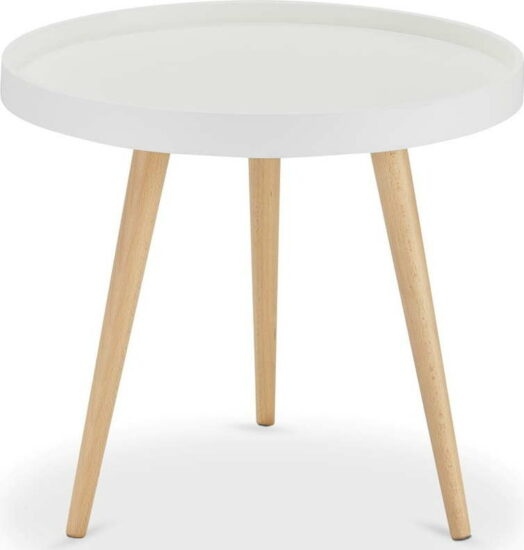 Bílý odkládací stolek s nohami z bukového