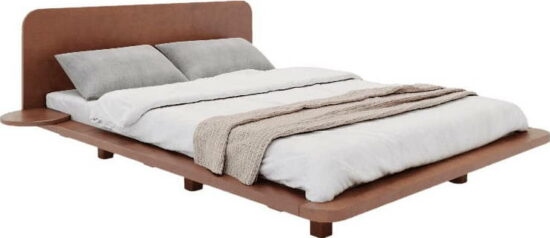 Hnědá dvoulůžková postel z bukového dřeva 200x200