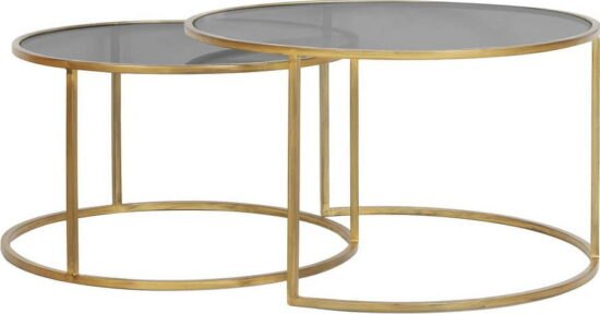 Skleněné kulaté konferenční stolky v sadě 2 ks ve zlaté barvě