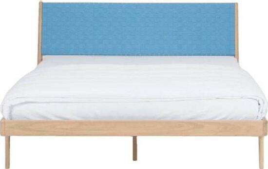 Modrá/přírodní dvoulůžková postel z dubového dřeva 140x200