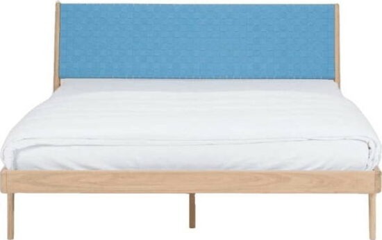 Modrá/přírodní dvoulůžková postel z dubového dřeva 160x200