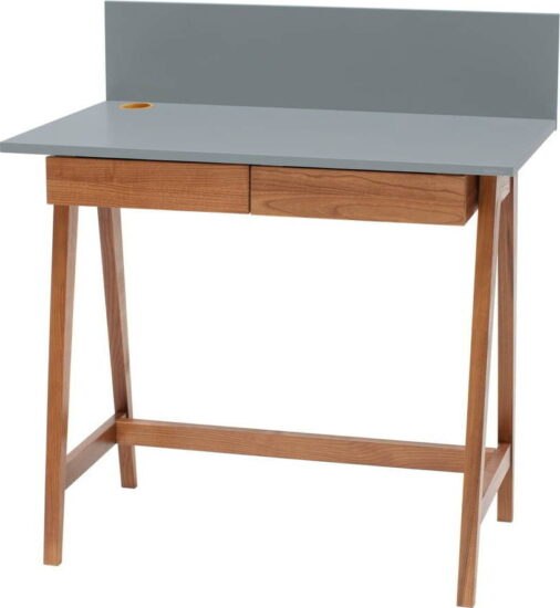 Šedý psací stůl s podnožím z jasanového dřeva