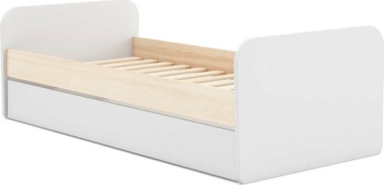 Bílá/přírodní dětská postel v dekoru borovice s výsuvným lůžkem a