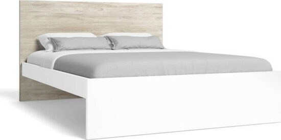 Bílá/přírodní dvoulůžková postel v dekoru dubu 160x200