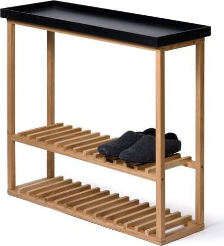 Botník/úložný stolek s černou deskou z dubového