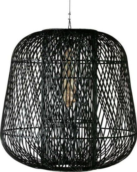 Černá závěsná lampa z bambusu WOOOD