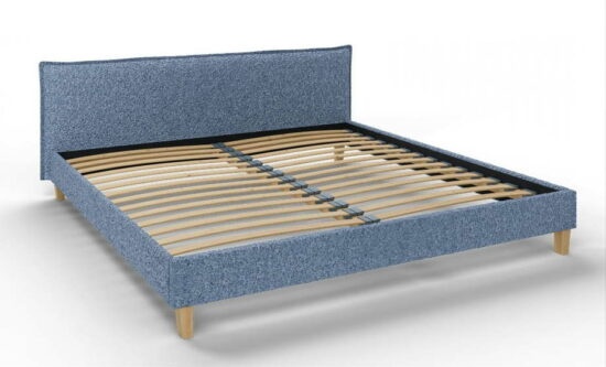 Modrá čalouněná dvoulůžková postel s roštem 200x200