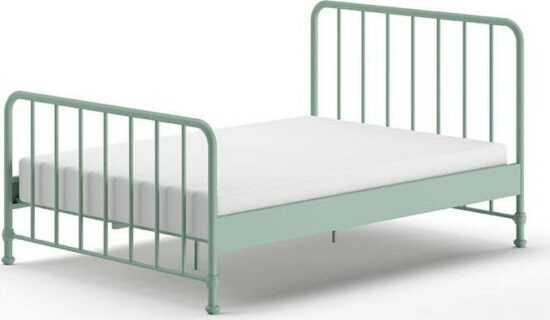 Zelená kovová jednolůžková postel s roštem 140x200