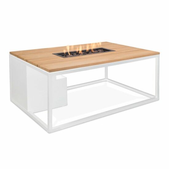 Bílý zahradní stůl s deskou z týkového dřeva s