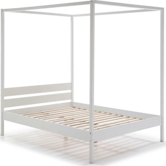 Bílá dvoulůžková postel s roštem 140x190