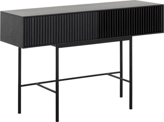 Černý konzolový stolek z dubového dřeva a kovovými