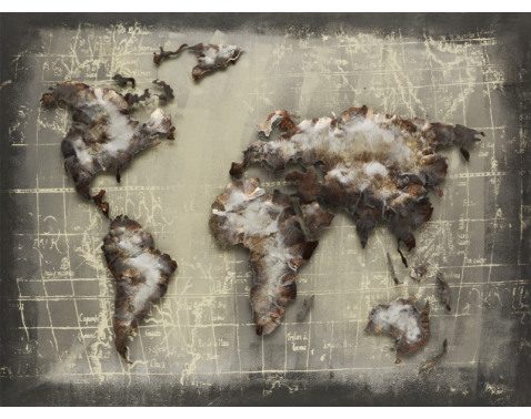 Kovový obraz na zeď Mapa světa