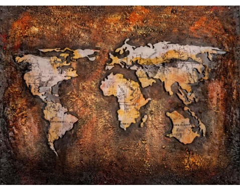 Kovový obraz na zeď Mapa světa