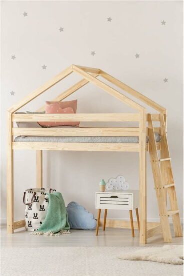 Domečková vyvýšená dětská postel z borovicového dřeva 80x160 cm