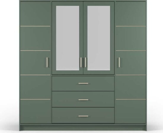 Zelená šatní skříň se zrcadlem 196x200 cm