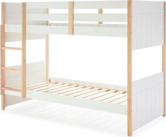 Bílá patrová dětská postel z borovicového dřeva