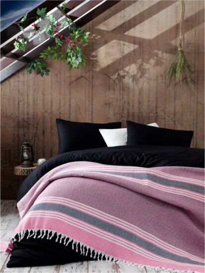 Růžový bavlněný přehoz přes postel EnLora Home Anna