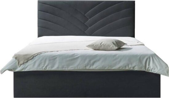 Antracitová čalouněná dvoulůžková postel s úložným prostorem s roštem