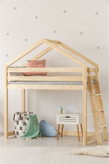Domečková vyvýšená dětská postel z borovicového dřeva 90x200 cm