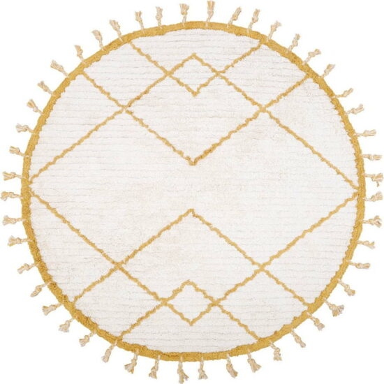 Bílo-žlutý bavlněný ručně vyrobený koberec
