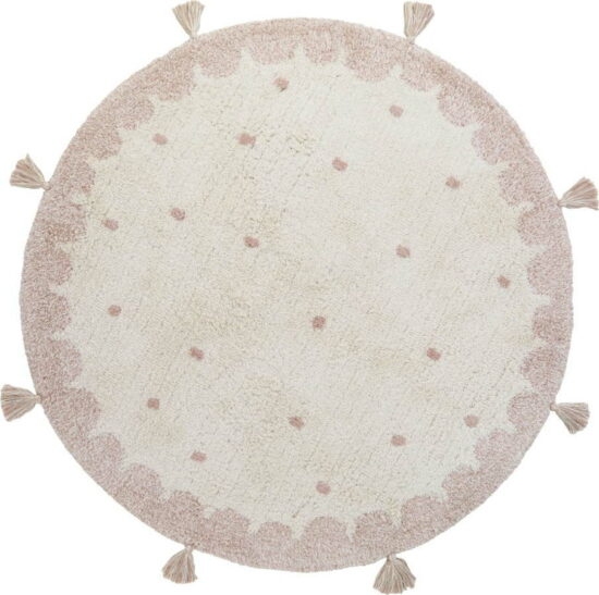 Růžovo-krémový ručně vyrobený bavlněný koberec