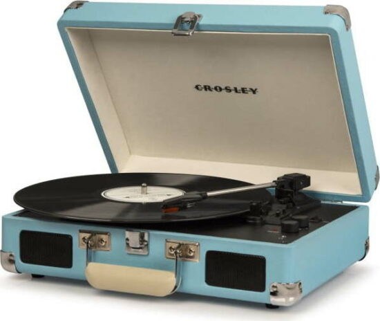 Světle modrý gramofon Crosley