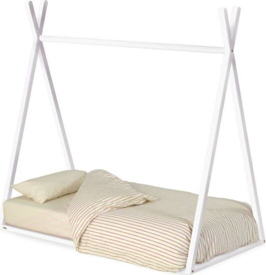 Bílá domečková dětská postel z bukového dřeva 70x140