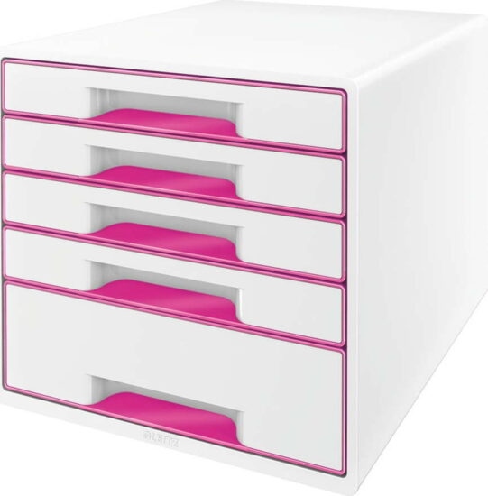Bílo-růžový zásuvkový box Leitz WOW