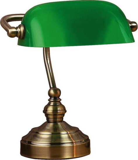 Stolní lampa v zelené a mosazné barvě