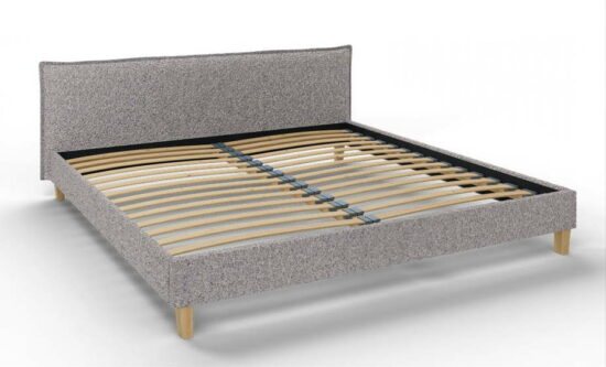 Šedá čalouněná dvoulůžková postel s roštem 200x200