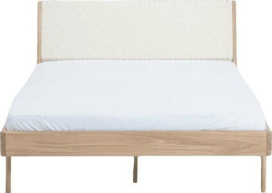 Bílá/přírodní dvoulůžková postel z dubového dřeva 140x200