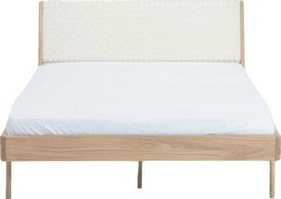 Bílá/přírodní dvoulůžková postel z dubového dřeva 160x200