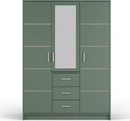 Zelená šatní skříň se zrcadlem 147x200 cm